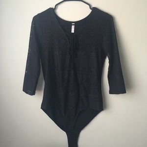Black Lace Tie-Up Bodysuit